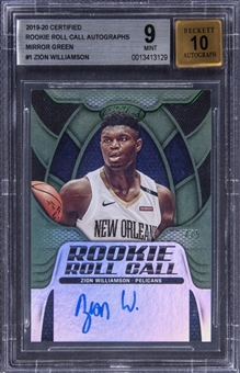 2019-20 Panini Certified "Rookie Roll Call Autographs" Mirror Green #1 Zion Williamson Signed Rookie Card (#4/5) - BGS MINT 9/BGS 10